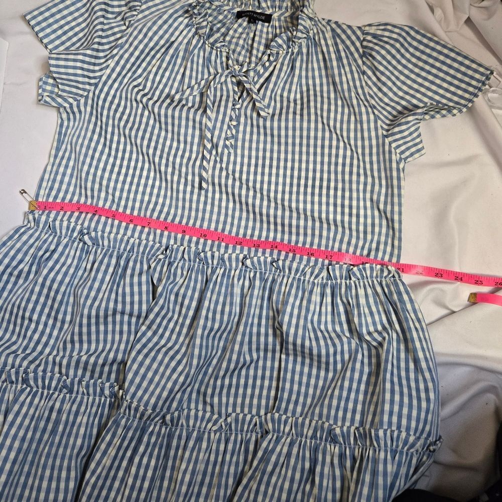 WYATT WYLDE Chime blue gingham plaid tiered ruffle kawaii swing‎ dress L - Picture 10 of 12
